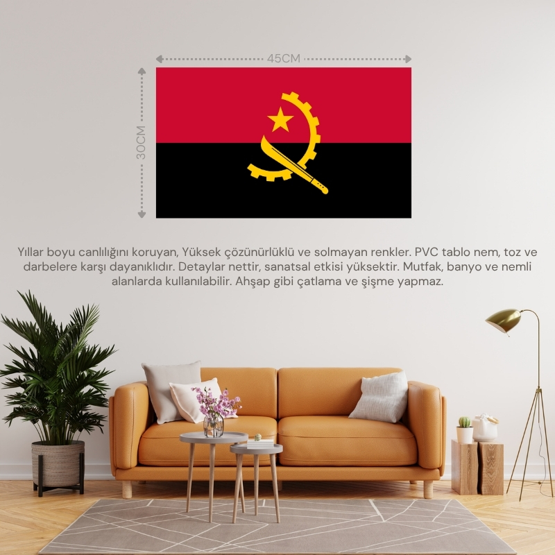 ANGOLA ÜLKE BAYRAĞI 45x30CM DUVAR TABLOSU ÇERÇEVESİZ PVC TABLO