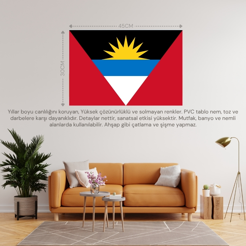 ANTİGUA VE BARBUDA ÜLKE BAYRAĞI 45x30CM DUVAR TABLOSU ÇERÇEVESİZ PVC TABLO