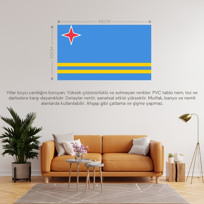 ARUBA ÜLKE BAYRAĞI 45x30CM DUVAR TABLOSU ÇERÇEVESİZ PVC TABLO