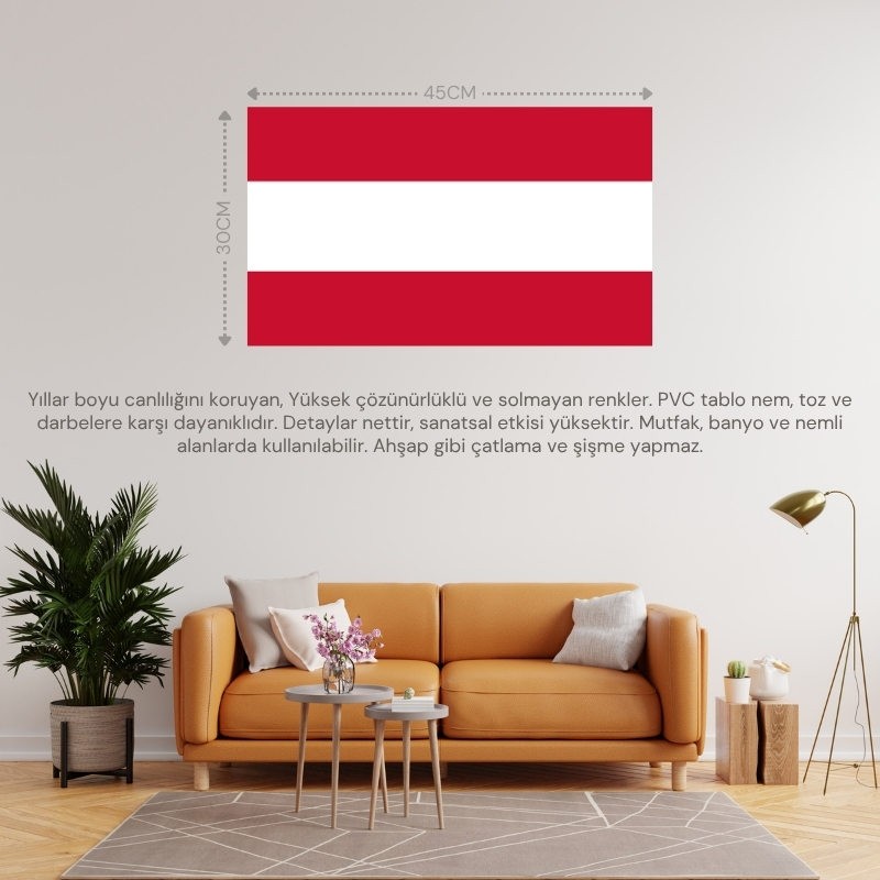 AVUSTURYA ÜLKE BAYRAĞI 45x30CM DUVAR TABLOSU ÇERÇEVESİZ PVC TABLO AVUSTURYA ÜLKE BAYRAĞI 45x30CM DUVAR TABLOSU ÇERÇEVESİZ PVC TABLO
