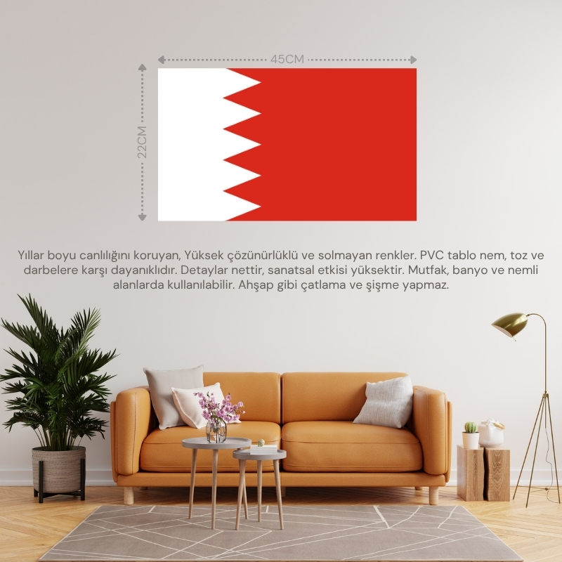 BAHREYN ÜLKE BAYRAĞI 45x27CM DUVAR TABLOSU ÇERÇEVESİZ PVC TABLO