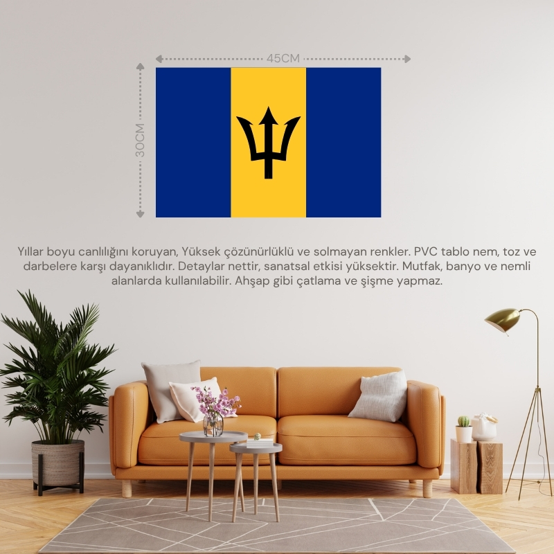 BARBADOS ÜLKE BAYRAĞI 45x30CM DUVAR TABLOSU ÇERÇEVESİZ PVC TABLO BARBADOS ÜLKE BAYRAĞI 45x30CM DUVAR TABLOSU ÇERÇEVESİZ PVC TABLO