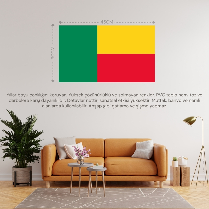 BENİN ÜLKE BAYRAĞI 45x30CM DUVAR TABLOSU ÇERÇEVESİZ PVC TABLO