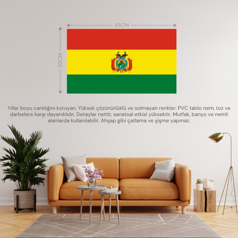 BOLİVYA ÜLKE BAYRAĞI 45x30CM DUVAR TABLOSU ÇERÇEVESİZ PVC TABLO BOLİVYA ÜLKE BAYRAĞI 45x30CM DUVAR TABLOSU ÇERÇEVESİZ PVC TABLO