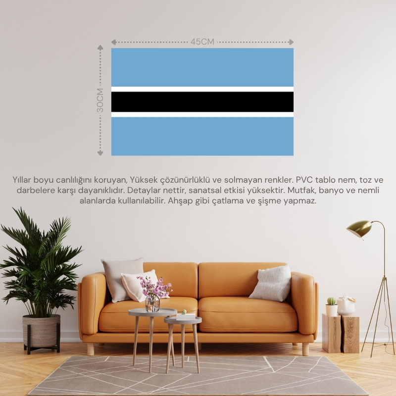 BOTSWANA ÜLKE BAYRAĞI 45x30CM DUVAR TABLOSU ÇERÇEVESİZ PVC TABLO