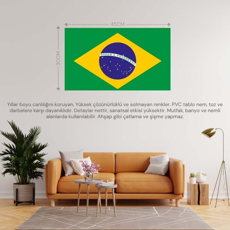 BREZİLYA ÜLKE BAYRAĞI 45x30CM DUVAR TABLOSU ÇERÇEVESİZ PVC TABLO