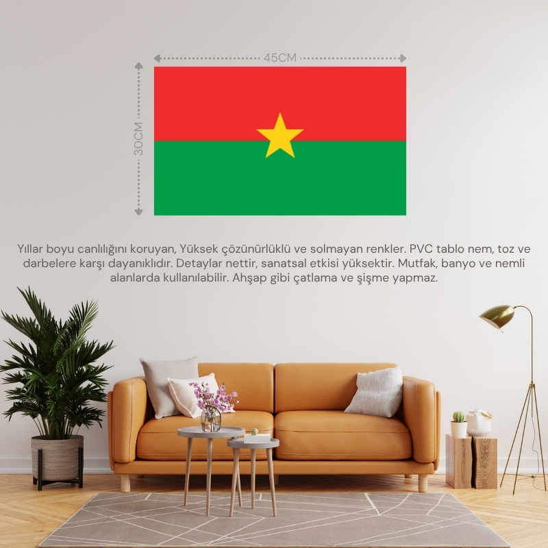 BURKİNA FASO ÜLKE BAYRAĞI 45x30CM DUVAR TABLOSU ÇERÇEVESİZ PVC TABLO