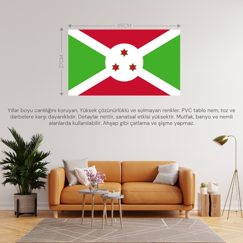BURUNDİ ÜLKE BAYRAĞI 45x27CM DUVAR TABLOSU ÇERÇEVESİZ PVC TABLO