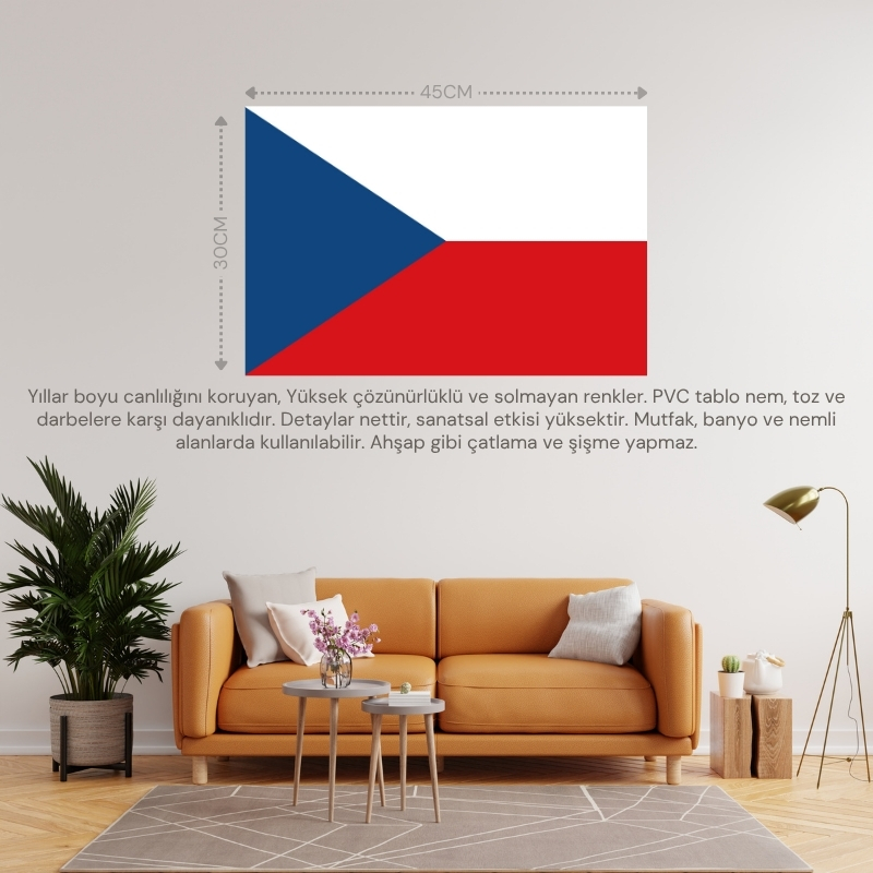 ÇEK CUMHURİYETİ ÜLKE BAYRAĞI 45x30CM DUVAR TABLOSU ÇERÇEVESİZ PVC TABLO