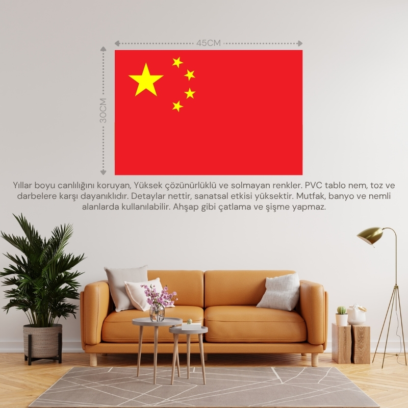ÇİN ÜLKE BAYRAĞI 45x30CM DUVAR TABLOSU ÇERÇEVESİZ PVC TABLO