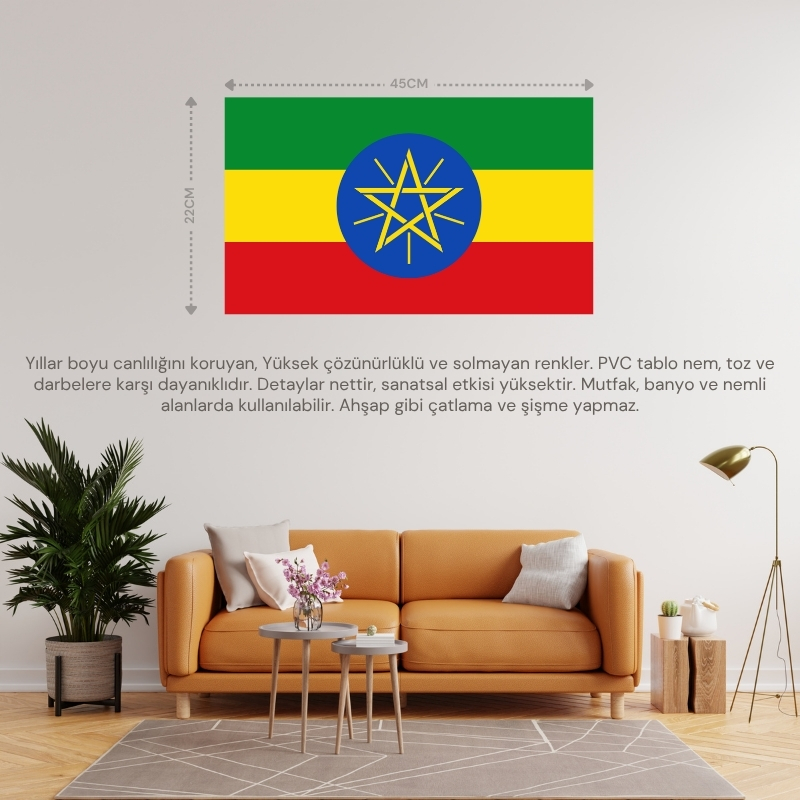 ETİYOPYA ÜLKE BAYRAĞI 45x22CM DUVAR TABLOSU ÇERÇEVESİZ PVC TABLO ETİYOPYA ÜLKE BAYRAĞI 45x22CM DUVAR TABLOSU ÇERÇEVESİZ PVC TABLO