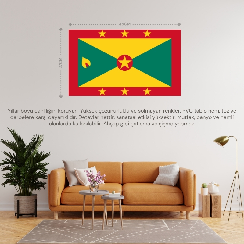 GRENADA ÜLKE BAYRAĞI 45x27CM DUVAR TABLOSU ÇERÇEVESİZ PVC TABLO