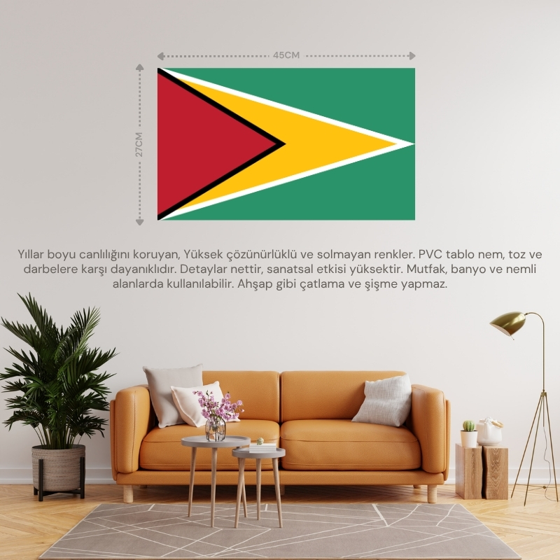 GUYANA ÜLKE BAYRAĞI 45x27CM DUVAR TABLOSU ÇERÇEVESİZ PVC TABLO