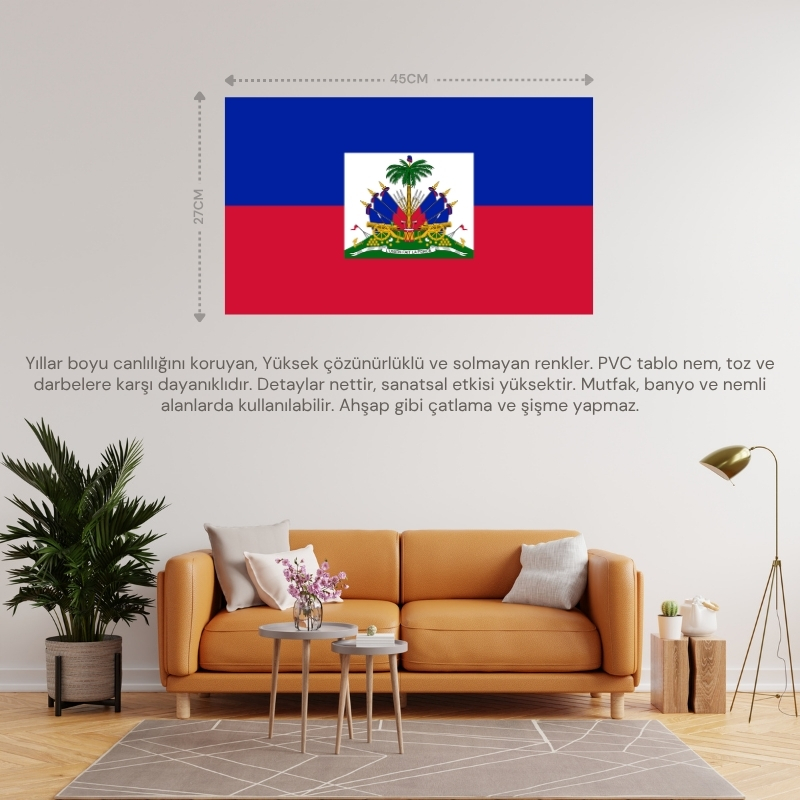 HAİTİ ÜLKE BAYRAĞI 45x27CM DUVAR TABLOSU ÇERÇEVESİZ PVC TABLO