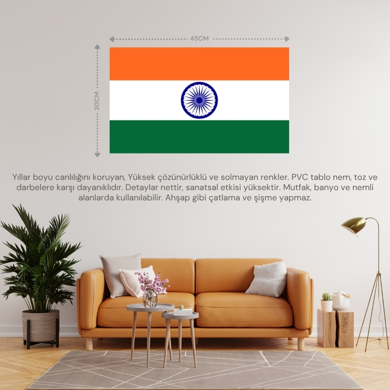 HİNDİSTAN ÜLKE BAYRAĞI 45x30CM DUVAR TABLOSU ÇERÇEVESİZ PVC TABLO