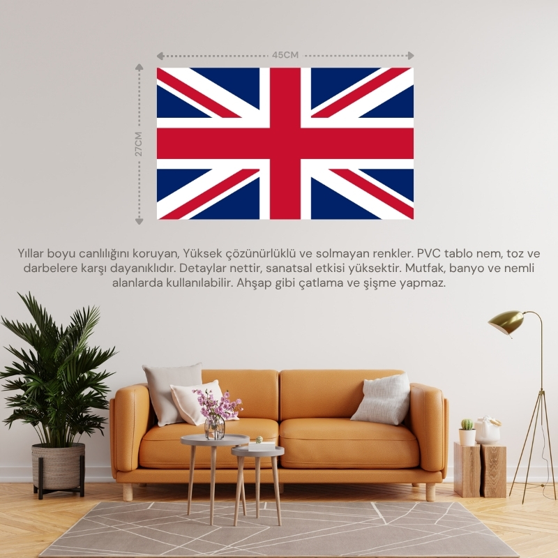 İNGİLTERE ÜLKE BAYRAĞI 45x27CM DUVAR TABLOSU ÇERÇEVESİZ PVC TABLO