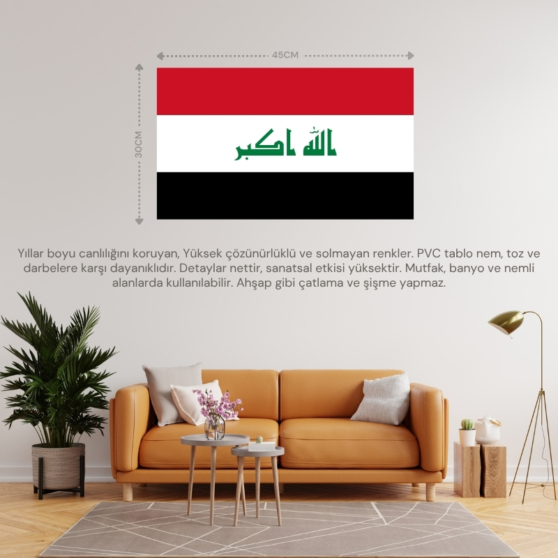 IRAK ÜLKE BAYRAĞI 45x30CM DUVAR TABLOSU ÇERÇEVESİZ PVC TABLO