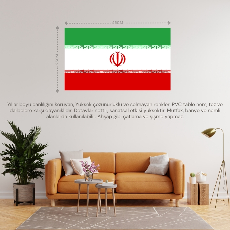 İRAN ÜLKE BAYRAĞI 45x25CM DUVAR TABLOSU ÇERÇEVESİZ PVC TABLO