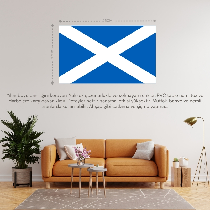 İSKOÇYA ÜLKE BAYRAĞI 45x27CM DUVAR TABLOSU ÇERÇEVESİZ PVC TABLO