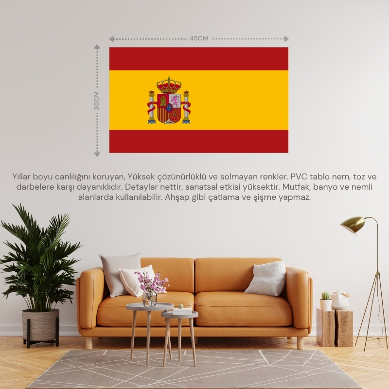 İSPANYA ÜLKE BAYRAĞI 45x30CM DUVAR TABLOSU ÇERÇEVESİZ PVC TABLO