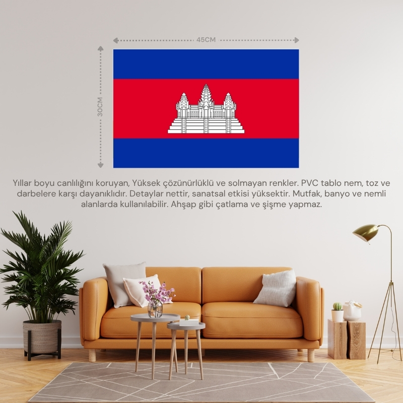 KAMBOÇYA ÜLKE BAYRAĞI 45x30CM DUVAR TABLOSU ÇERÇEVESİZ PVC TABLO KAMBOÇYA ÜLKE BAYRAĞI 45x30CM DUVAR TABLOSU ÇERÇEVESİZ PVC TABLO