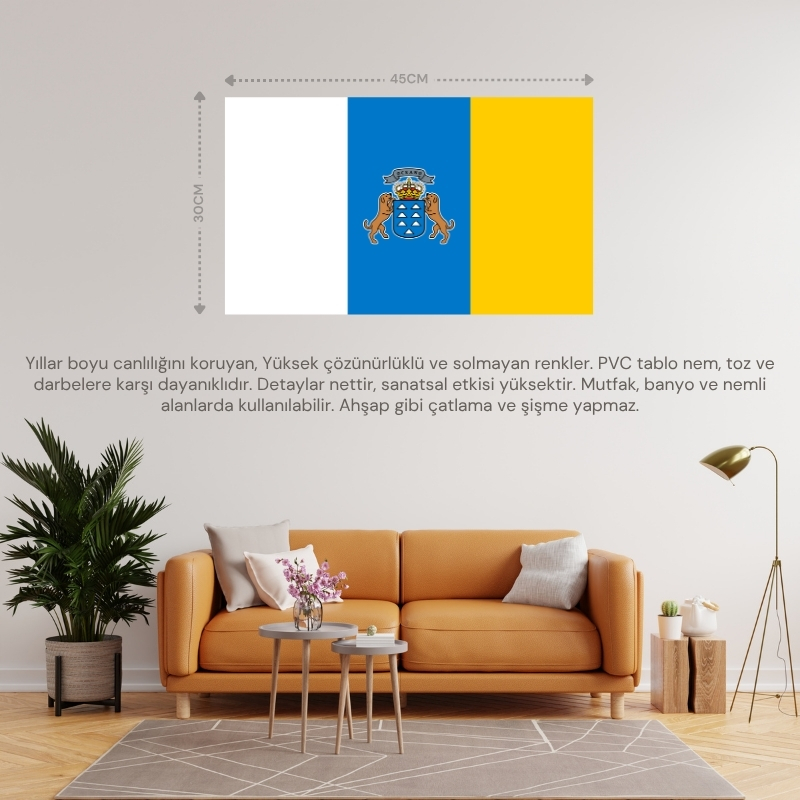 KANARYA ADALARI ÜLKE BAYRAĞI 45x30CM DUVAR TABLOSU ÇERÇEVESİZ PVC TABLO