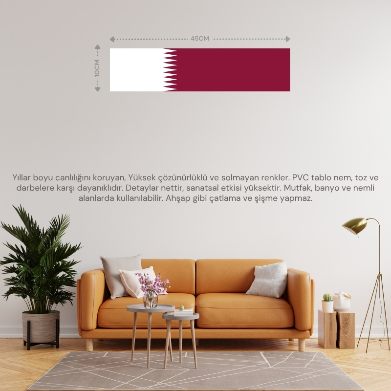 KATAR ÜLKE BAYRAĞI 45x10CM DUVAR TABLOSU ÇERÇEVESİZ PVC TABLO