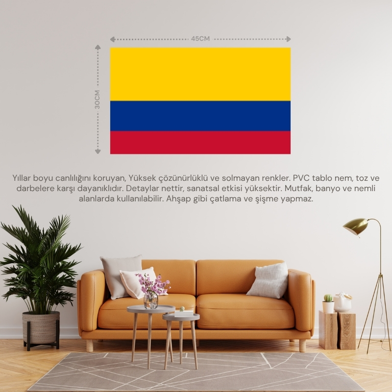 KOLOMBİYA ÜLKE BAYRAĞI 45x30CM DUVAR TABLOSU ÇERÇEVESİZ PVC TABLO