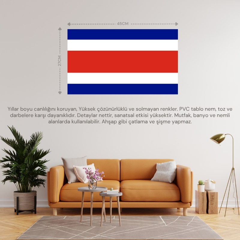 KOSTARİKA ÜLKE BAYRAĞI 45x27CM DUVAR TABLOSU ÇERÇEVESİZ PVC TABLO