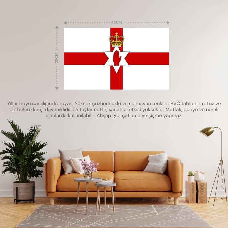 KUZEY İRLANDA ÜLKE BAYRAĞI 45x22CM DUVAR TABLOSU ÇERÇEVESİZ PVC TABLO