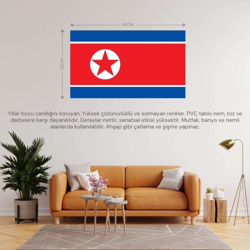 KUZEY KORE ÜLKE BAYRAĞI 45x22CM DUVAR TABLOSU ÇERÇEVESİZ PVC TABLO
