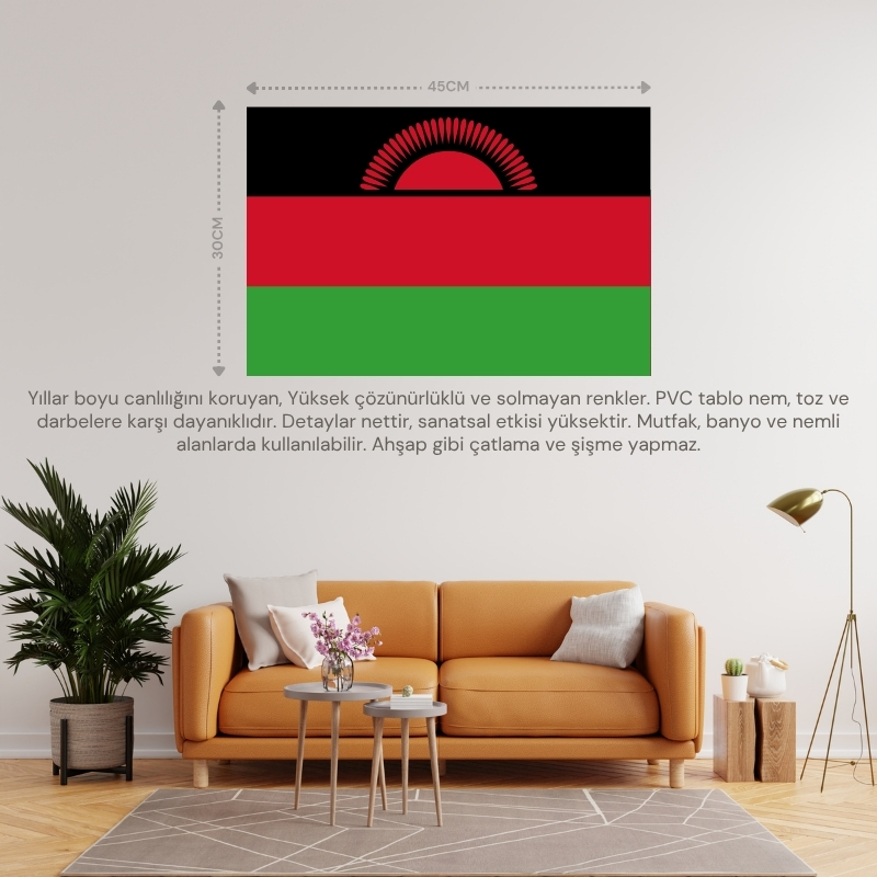 MALAVİ ÜLKE BAYRAĞI 45x30CM DUVAR TABLOSU ÇERÇEVESİZ PVC TABLO MALAVİ ÜLKE BAYRAĞI 45x30CM DUVAR TABLOSU ÇERÇEVESİZ PVC TABLO