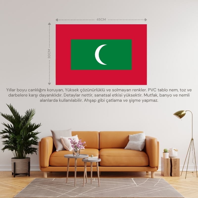 MALDİV ADALARI ÜLKE BAYRAĞI 45x30CM DUVAR TABLOSU ÇERÇEVESİZ PVC TABLO