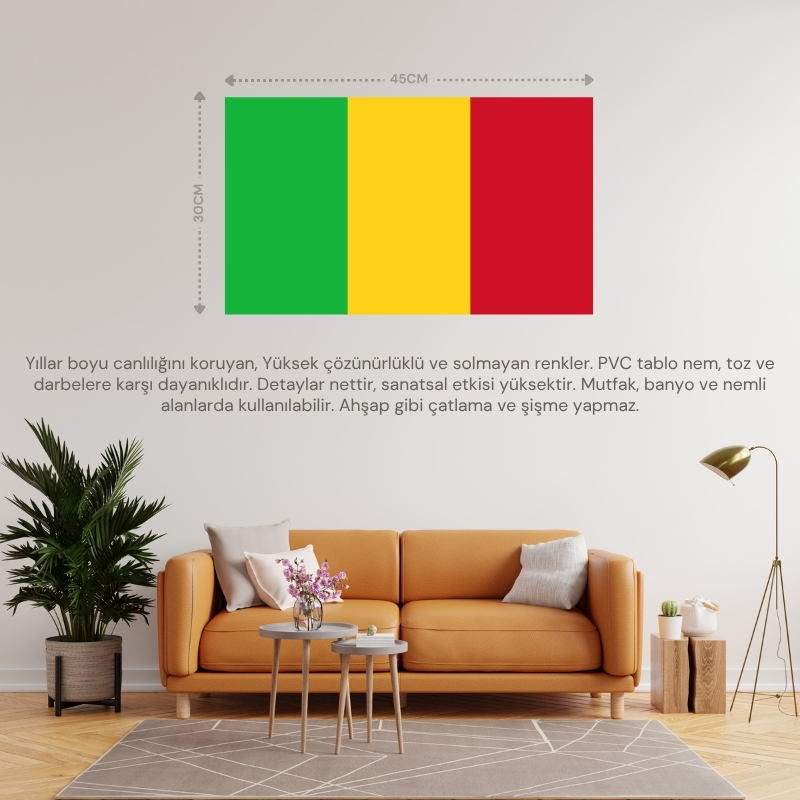 MALİ ÜLKE BAYRAĞI 45x30CM DUVAR TABLOSU ÇERÇEVESİZ PVC TABLO MALİ ÜLKE BAYRAĞI 45x30CM DUVAR TABLOSU ÇERÇEVESİZ PVC TABLO