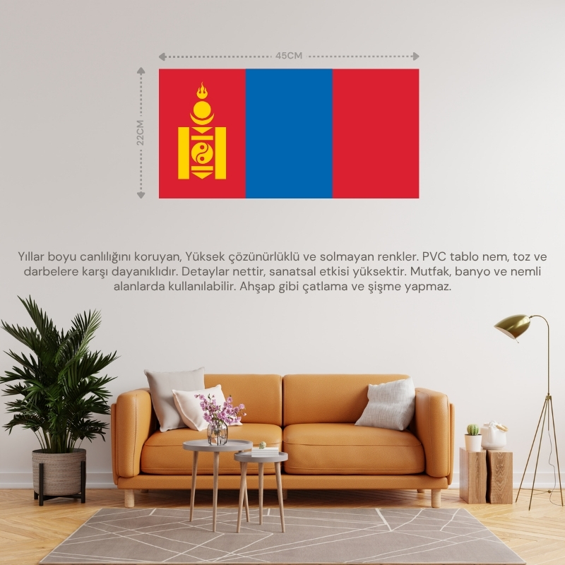 MOĞOLİSTAN ÜLKE BAYRAĞI 45x22CM DUVAR TABLOSU ÇERÇEVESİZ PVC TABLO