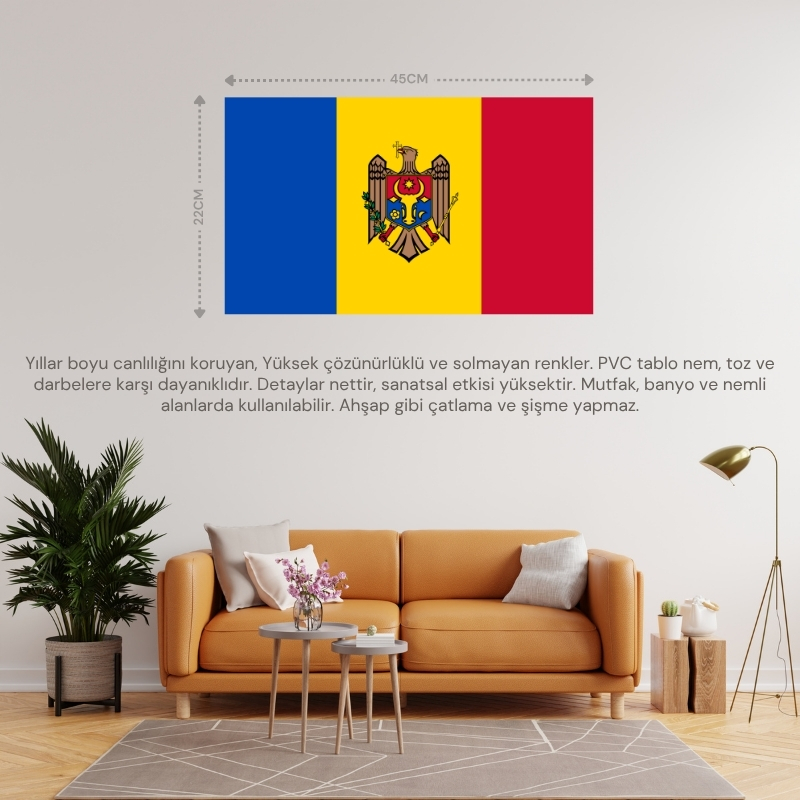MOLDAVYA ÜLKE BAYRAĞI 45x22CM DUVAR TABLOSU ÇERÇEVESİZ PVC TABLO