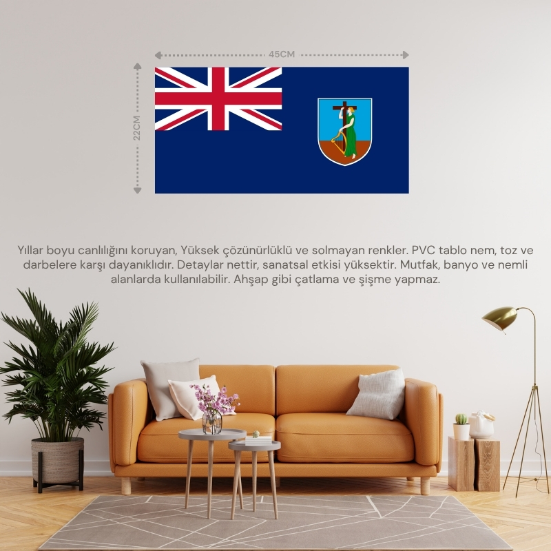 MONTSERRAT ÜLKE BAYRAĞI 45x22CM DUVAR TABLOSU ÇERÇEVESİZ PVC TABLO