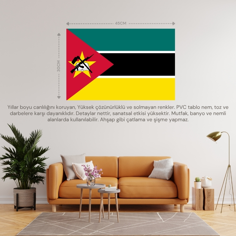MOZAMBİK ÜLKE BAYRAĞI 45x30CM DUVAR TABLOSU ÇERÇEVESİZ PVC TABLO
