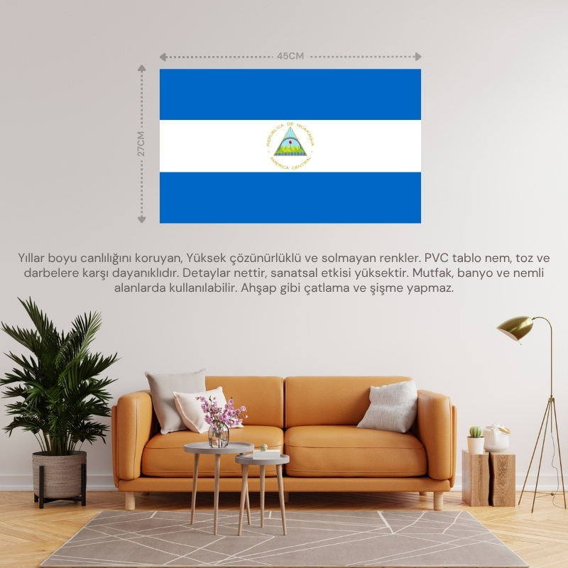 NİKARAGUA ÜLKE BAYRAĞI 45x22CM DUVAR TABLOSU ÇERÇEVESİZ PVC TABLO