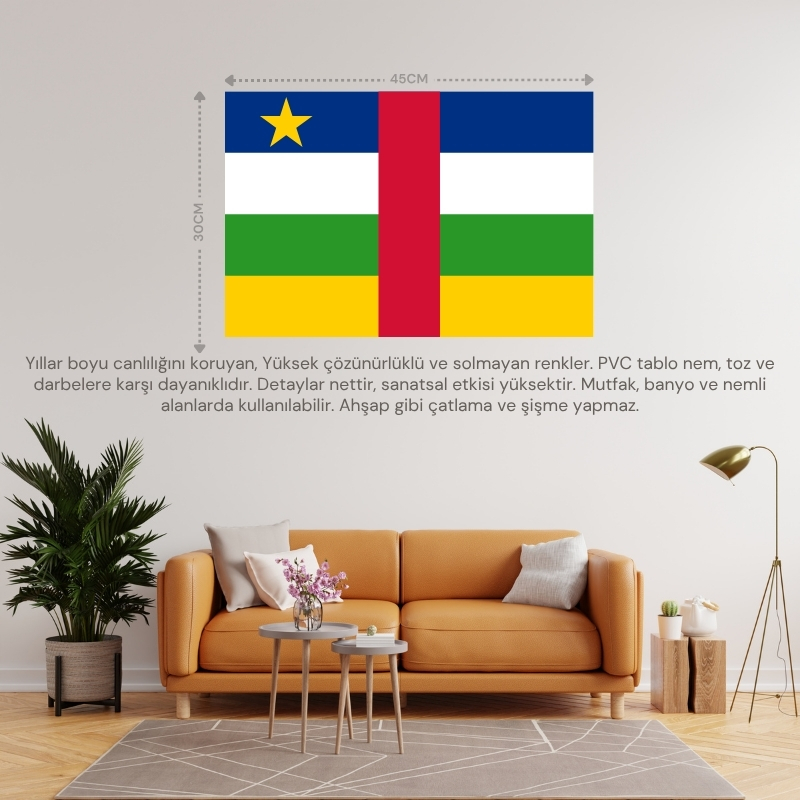 ORTA AFRİKA CUMHURİYETİ ÜLKE BAYRAĞI 45x30CM DUVAR TABLOSU ÇERÇEVESİZ PVC TABLO ORTA AFRİKA CUMHURİYETİ ÜLKE BAYRAĞI 45x30CM DUVAR TABLOSU ÇERÇEVESİZ PVC TABLO