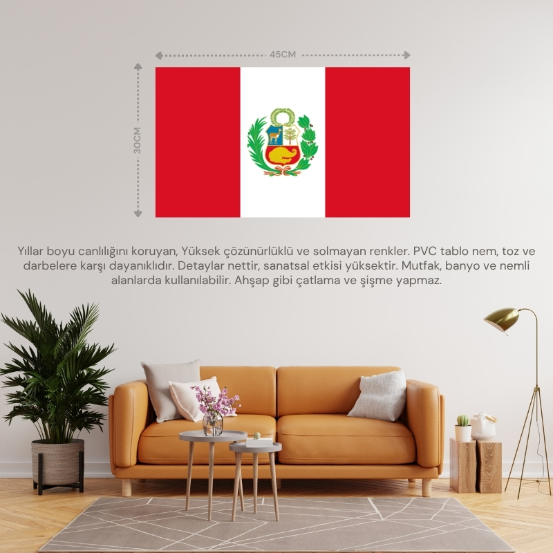 PERU ÜLKE BAYRAĞI 45x30CM DUVAR TABLOSU ÇERÇEVESİZ PVC TABLO