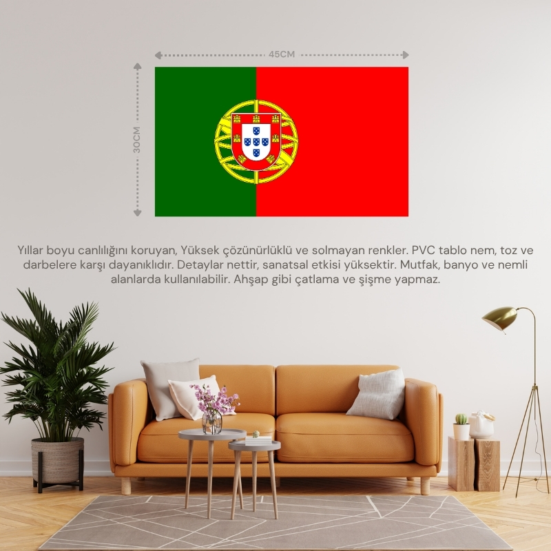 PORTEKİZ ÜLKE BAYRAĞI 45x30CM DUVAR TABLOSU ÇERÇEVESİZ PVC TABLO