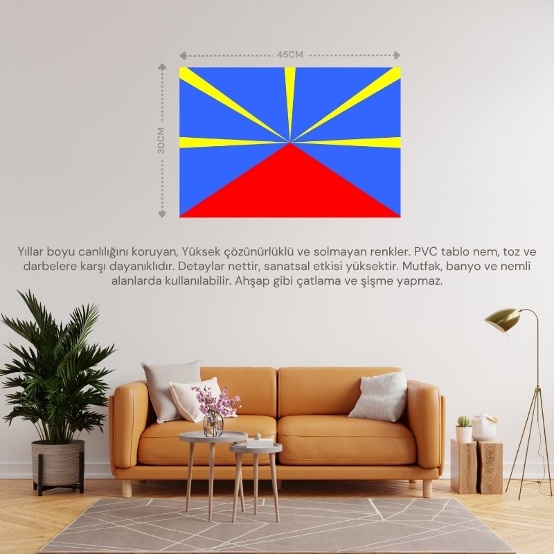 REUNİON ÜLKE BAYRAĞI 45x30CM DUVAR TABLOSU ÇERÇEVESİZ PVC TABLO