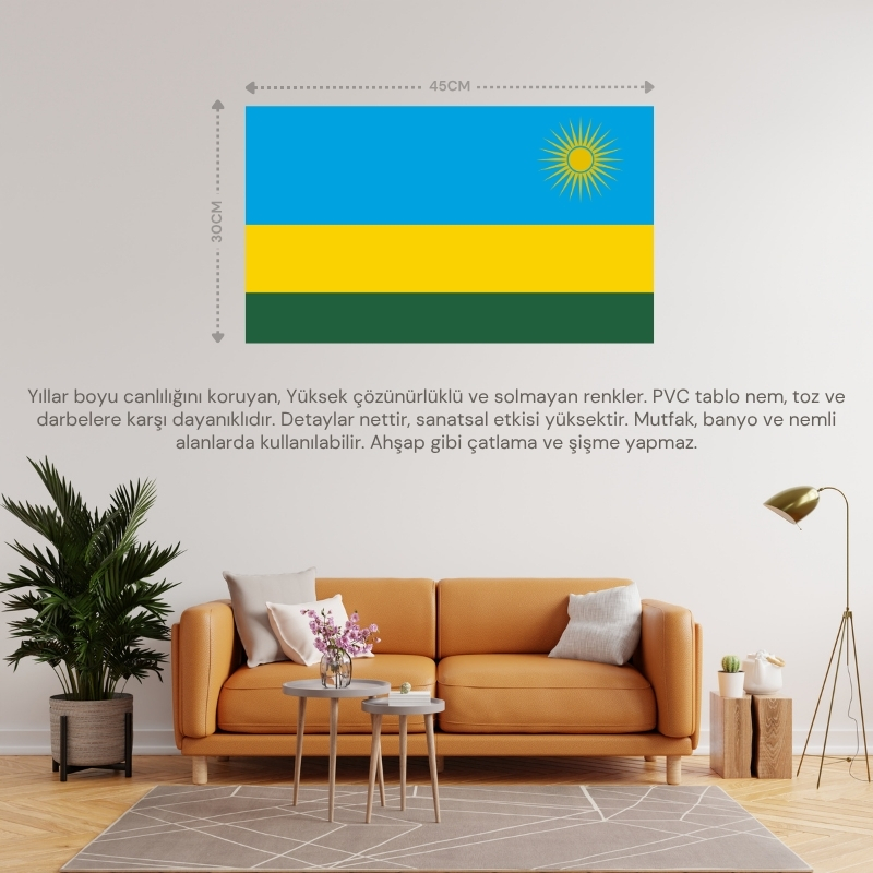 RUANDA ÜLKE BAYRAĞI 45x30CM DUVAR TABLOSU ÇERÇEVESİZ PVC TABLO