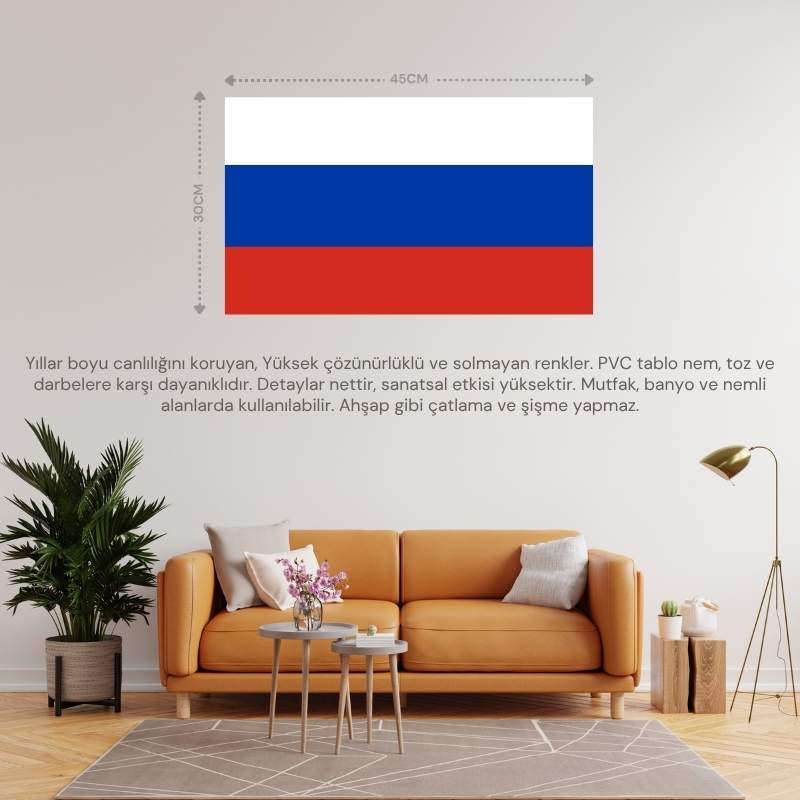 RUSYA ÜLKE BAYRAĞI 45x30CM DUVAR TABLOSU ÇERÇEVESİZ PVC TABLO
