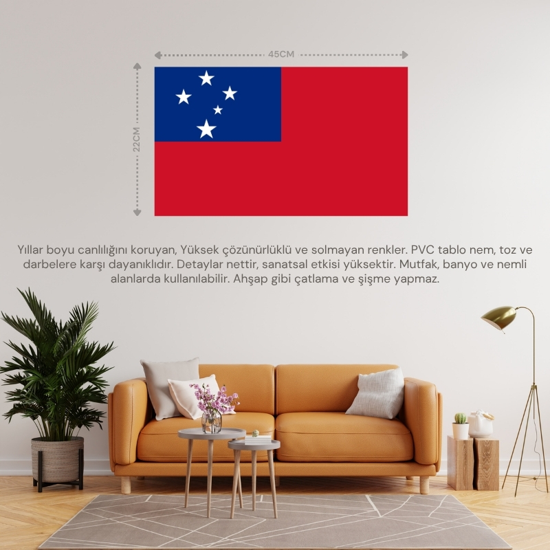 SAMOA ÜLKE BAYRAĞI 45x22CM DUVAR TABLOSU ÇERÇEVESİZ PVC TABLO