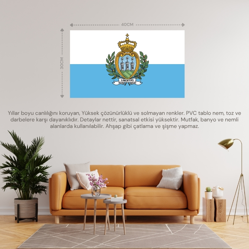 SAN MARİNO ÜLKE BAYRAĞI 40x30CM DUVAR TABLOSU ÇERÇEVESİZ PVC TABLO