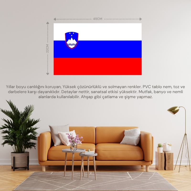 SLOVENYA ÜLKE BAYRAĞI 45x22CM DUVAR TABLOSU ÇERÇEVESİZ PVC TABLO