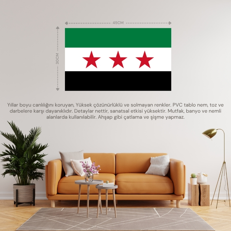 SURİYE ÜLKE BAYRAĞI 45x30CM DUVAR TABLOSU ÇERÇEVESİZ PVC TABLO SURİYE ÜLKE BAYRAĞI 45x30CM DUVAR TABLOSU ÇERÇEVESİZ PVC TABLO