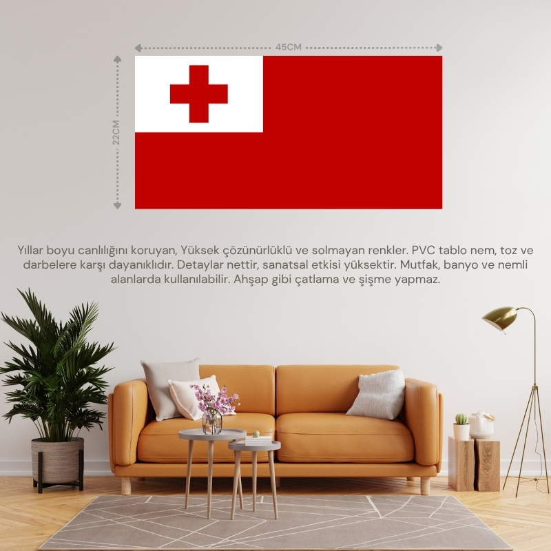 TONGA ÜLKE BAYRAĞI 45x22CM DUVAR TABLOSU ÇERÇEVESİZ PVC TABLO